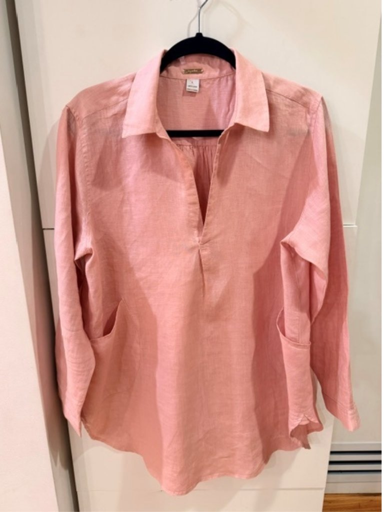 Magaschoni Pink 100% Linen Tunic Blouse With Pockets Size Large Nwot